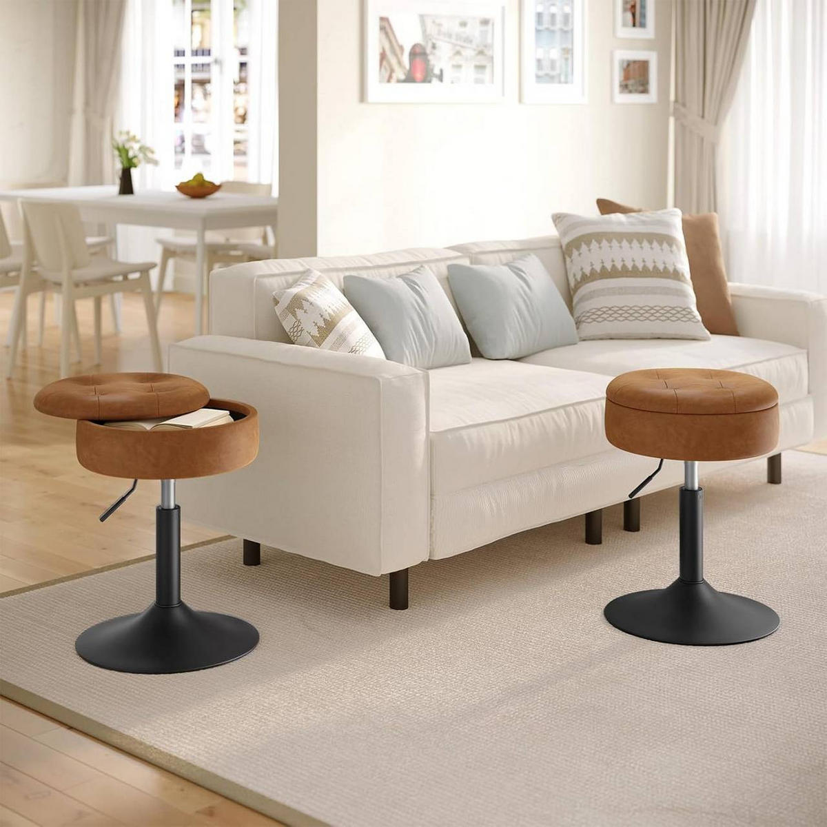 SITZHOCKER 2er Set, mit Stauraum, Kunstleder, Braun - Schwarz/Braun, Textil/Metall (38.5/50/38.5cm) - Woltu