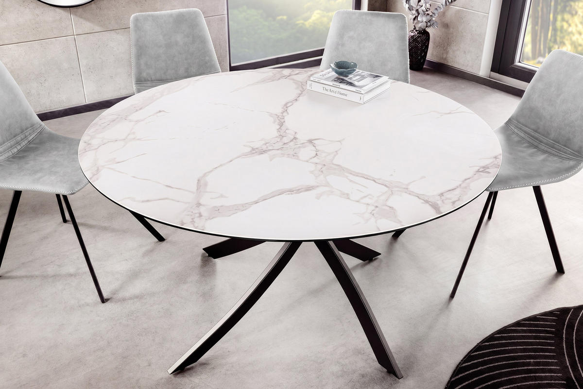 ESSTISCH ALPINE Keramik Weiß 120 cm - Schwarz/Weiß, Keramik/Metall (120/120/76cm) - riess-ambiente