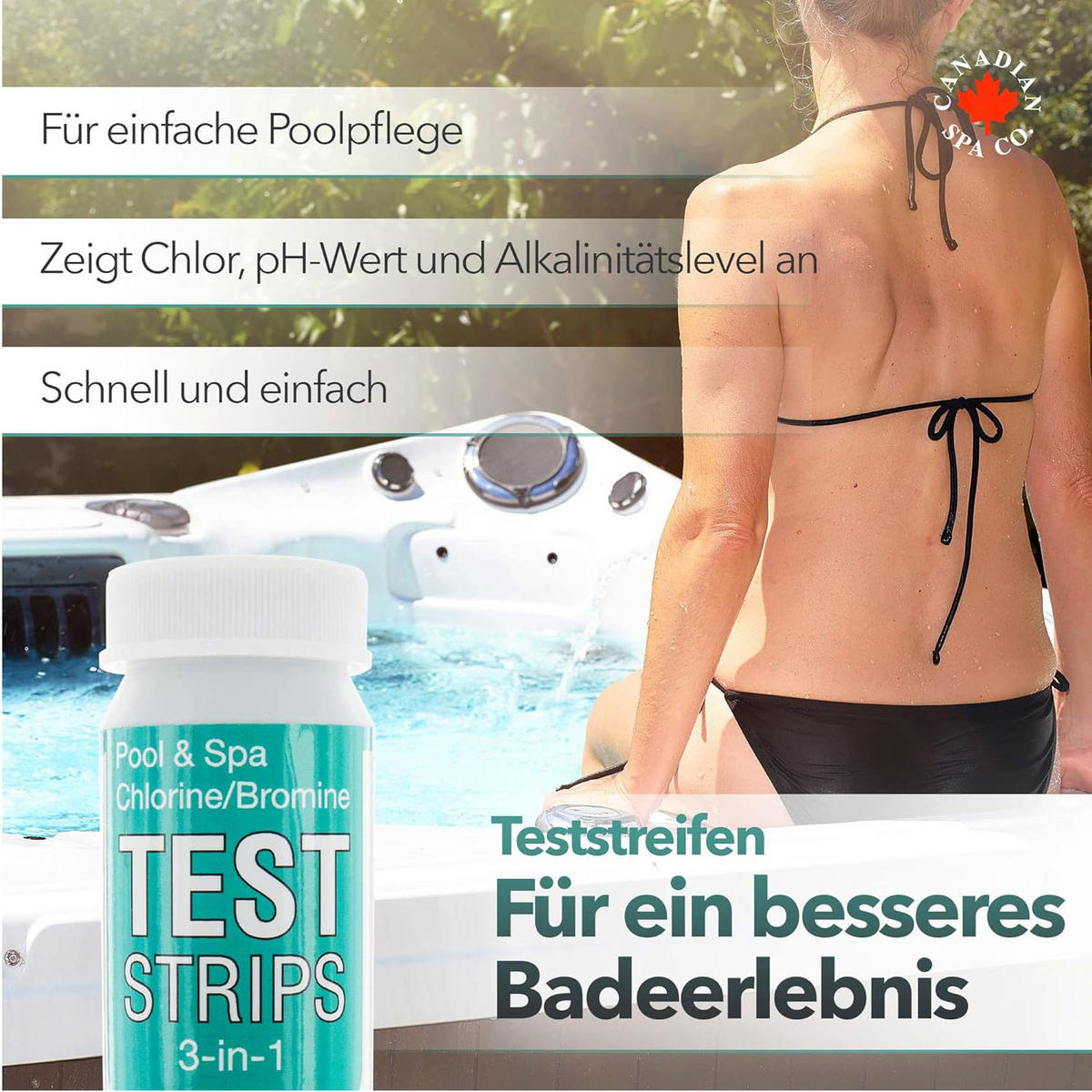 WHIRLPOOL-REINIGUNG 3-in-1 Teststreifen (50 Stück) - Weiß, Papier (4.5/7.5/4.5cm) - Canadian Spa Company