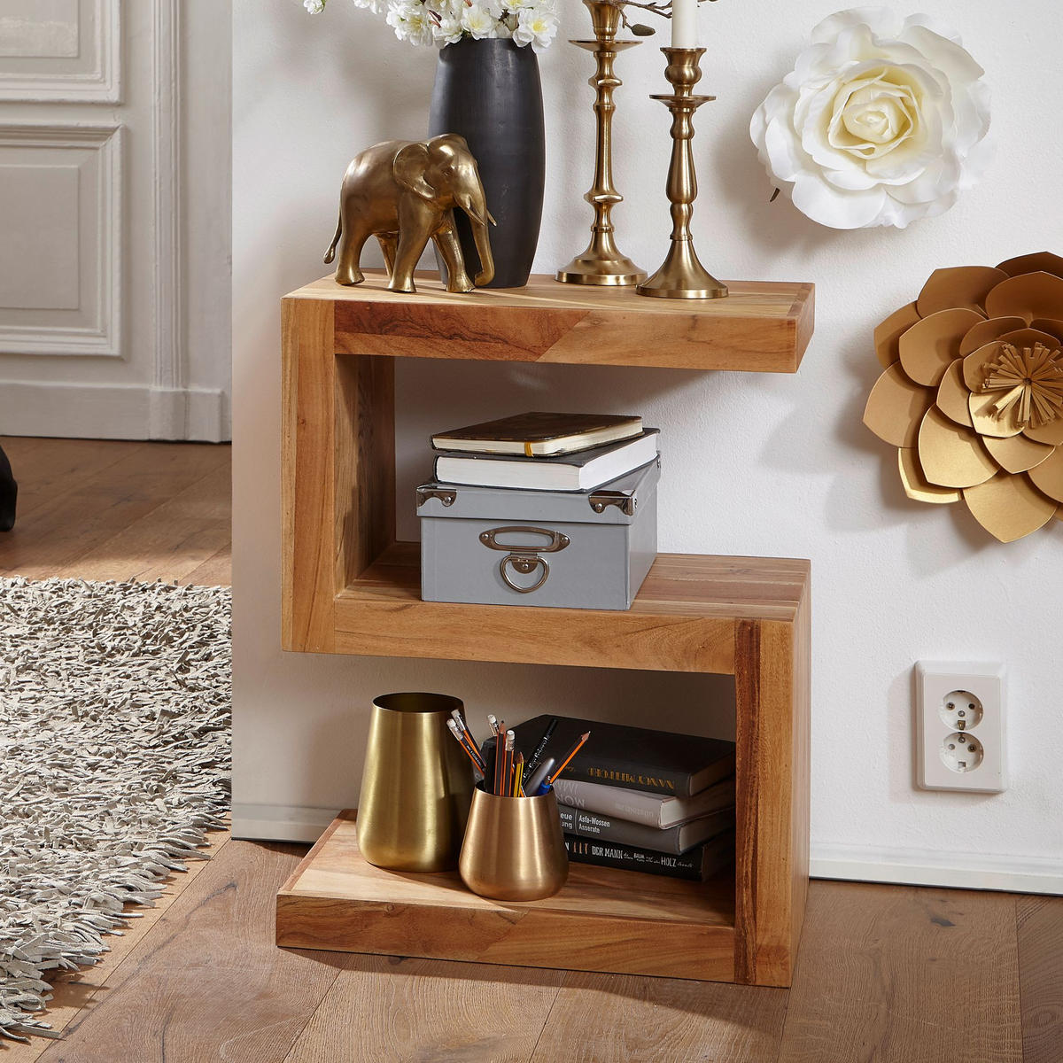 BEISTELLTISCH Massivholz S-Form Handgefertigt, Beige 44x30x60 cm - Beige, Holz (30/44/60cm) - KADIMA DESIGN