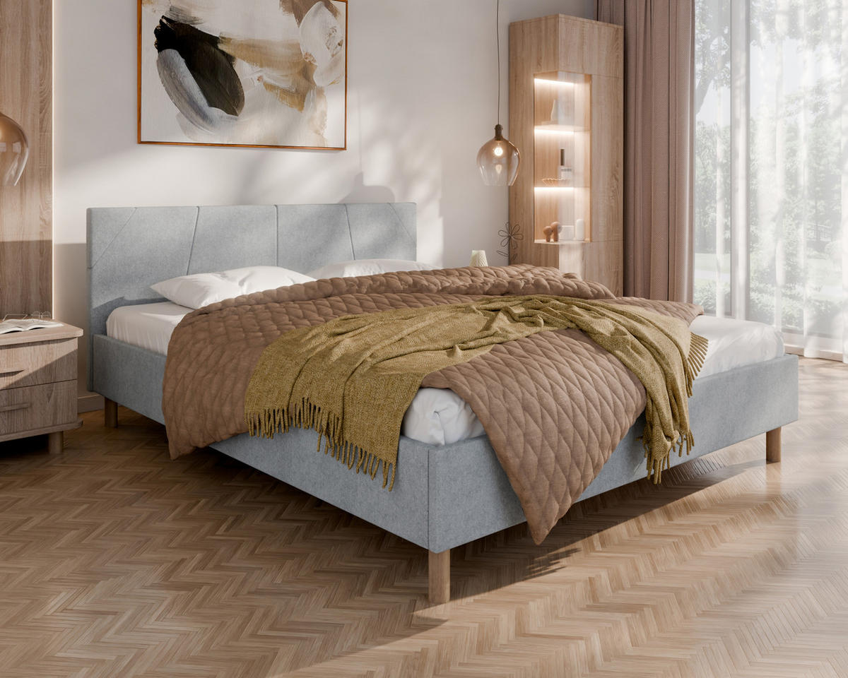 POLSTERBETT ALMORE 160x200cm Elegantes Polsterbett für modernen Wohnstil , ohne matratze, hellgrau - Hellgrau, Holz - Homesy