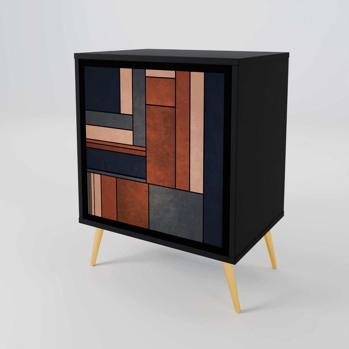 SIDEBOARD INTREPID FORMATION, Schwarz, 57,5x42x67,5 cm, Schwarze Metall-Rahmenfüße - Multicolor/Schwarz, Holzwerkstoff/Metall (57.5/67.5/42cm) - SpaceRebels