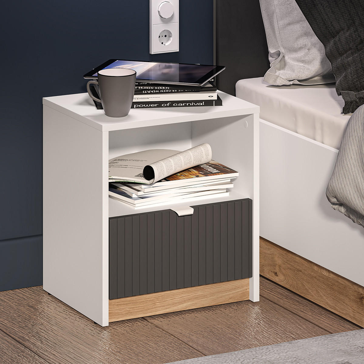 NOČNÍ STOLEK Ronan Bílá - bílá, kompozitní dřevo (43/48/34cm) - Petits-meubles