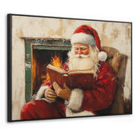 LEINWAND Bilder mit Rahmen - Weihnachten - Weihnachtsmann - Winter - Open Fireside - 80x60 - Dunkelrot, Textil (80/60cm) - MuchoWow