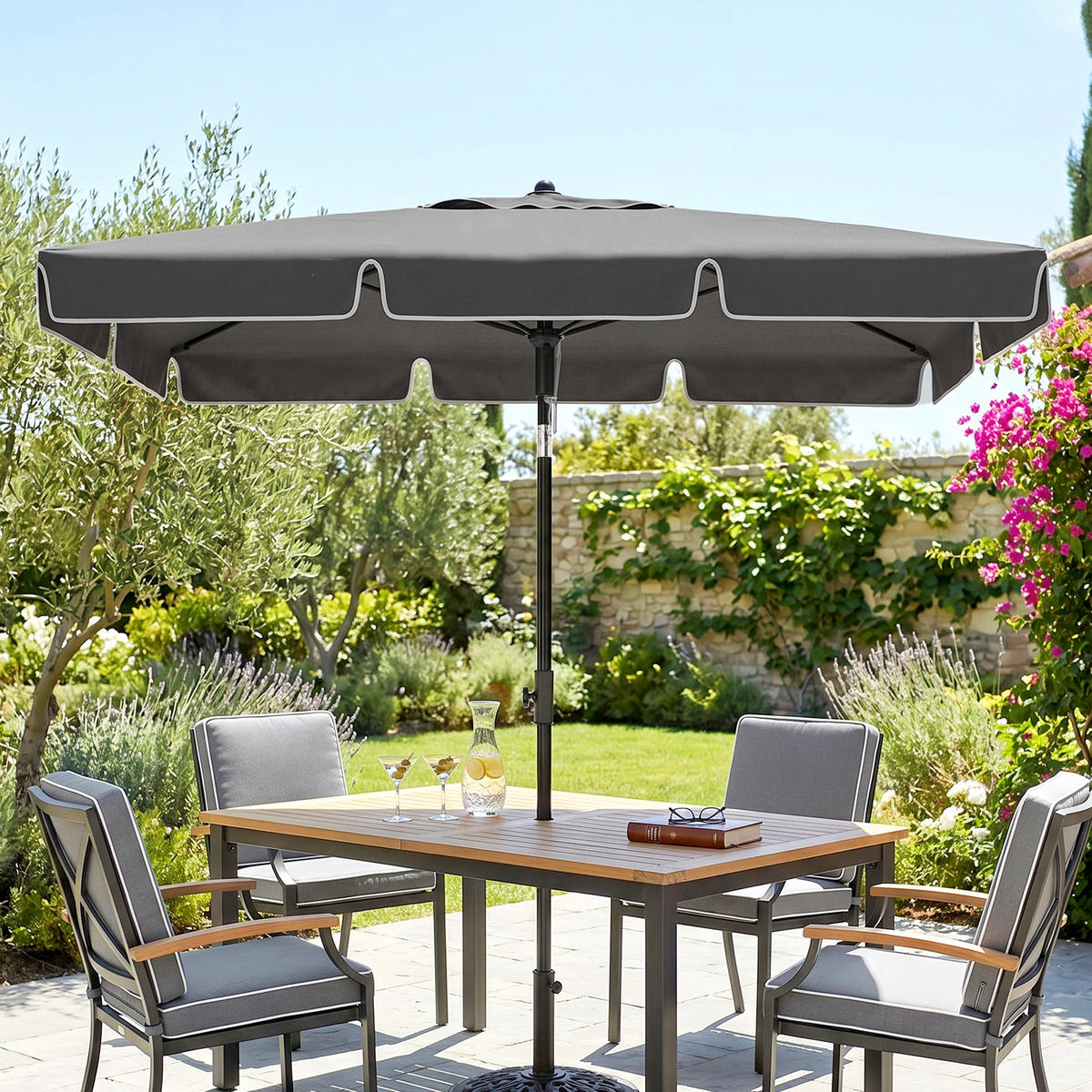 SONNENSCHIRM Grau 198/130 cm Knickbar - Grau, Metall (198/130cm) - PANGIVO