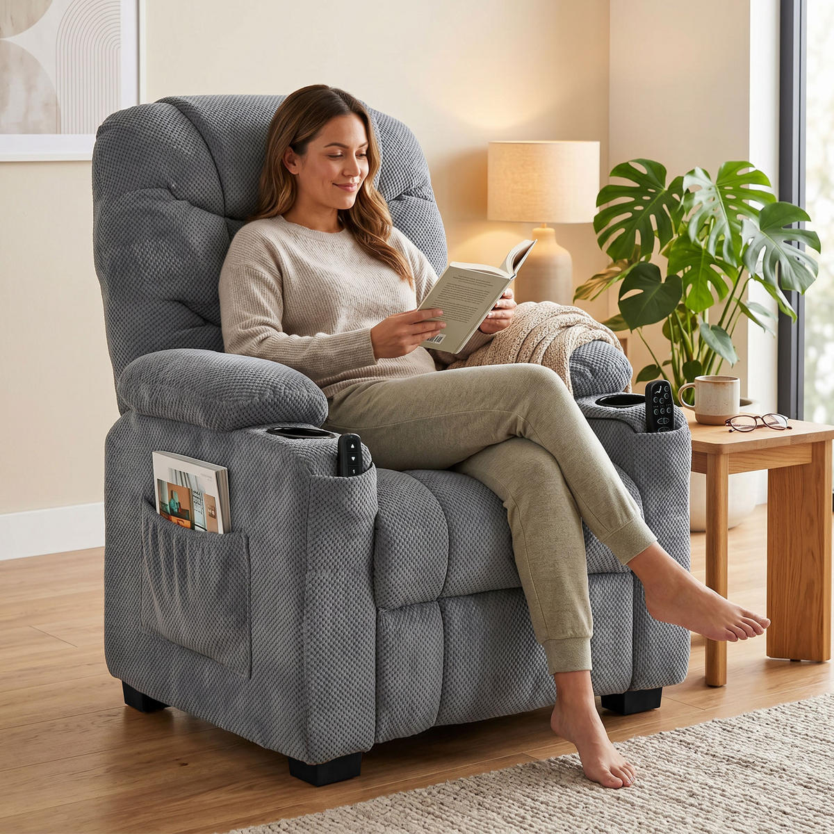 ELEKTRISCHER-RELAXSESSEL Samt Metall Dunkelgrau - Dunkelgrau/Schwarz, Textil/Metall (90/105/96cm) - HOMCOM