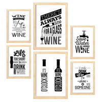 POSTER Set Mit 6 Wein 2 Vollfarbige Illustrationen Von Kaffee & Getränken Im Werbetafel Illustrationen Für & Heim A3 & A4 Rahmen Aus Hellem Holz - Beige, Papier (29/3cm) - Nacnic