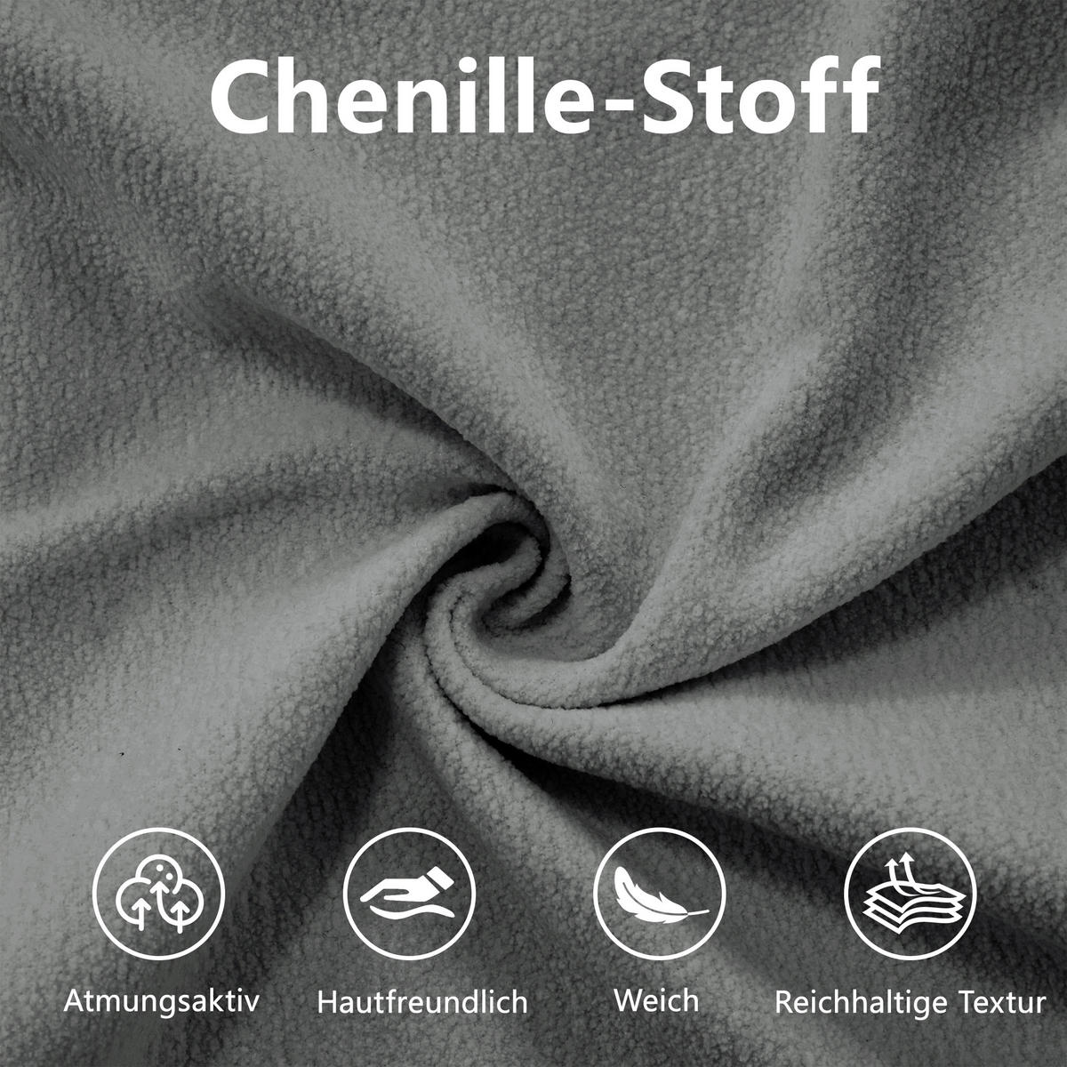 ECKSOFA chenille grau mit ottoman & 4 kissen - Grau, Textil (220/145cm) - Urban Meuble