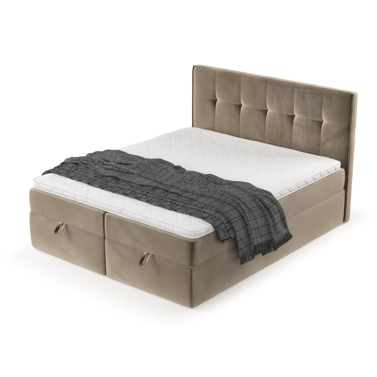 BOXBETT Tivra 200/200 cm Taupe im Paros Stoff - Taupe/Schwarz, Holz/Holzwerkstoff (200/200cm) - AltaBeds
