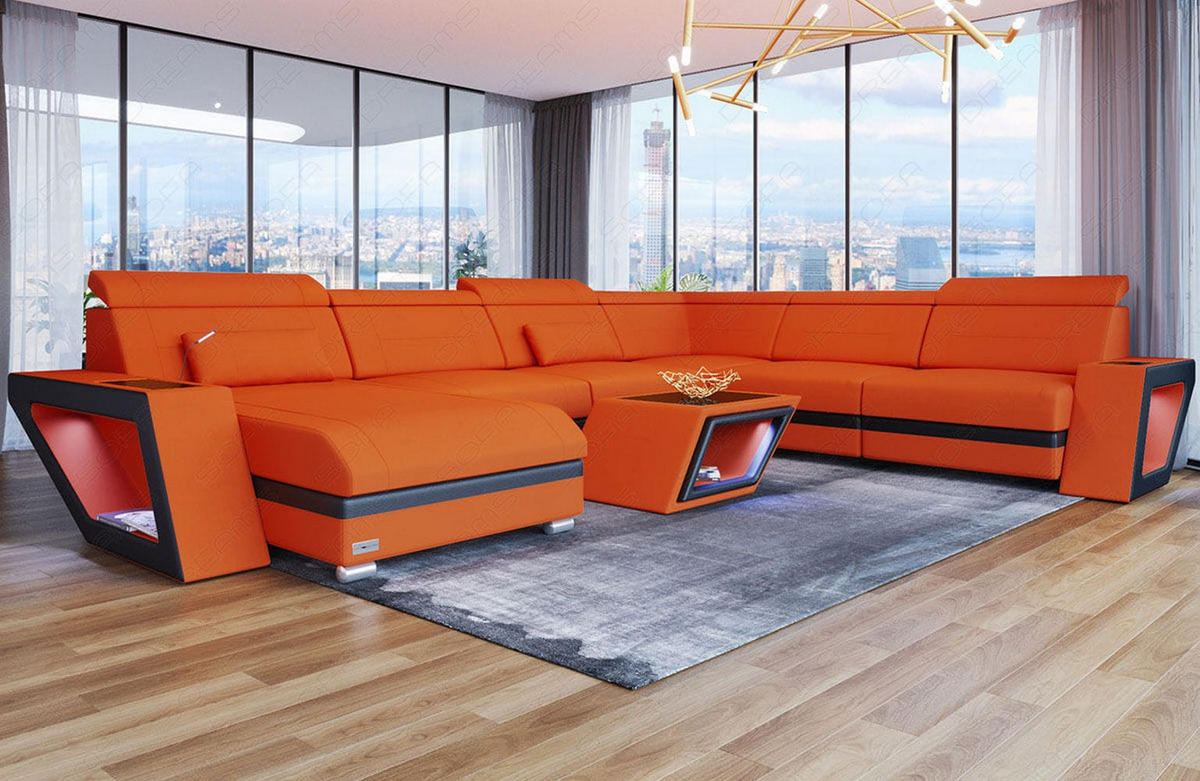 WOHNLANDSCHAFT Catania Orange Schwarz Mikrofaserstoff - Orange, Kunststoff (349/89/264cm)