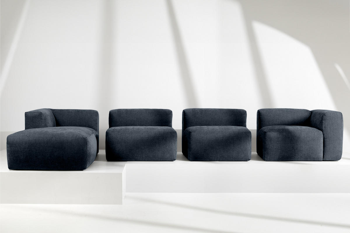 ECKMODULSOFA-LINKS BUFFO 6-Sitzer mit extrem weicher Sitzfläche, Gewebestoff, dunkelblau - Dunkelblau, Textil (377/180cm) - KONSIMO®