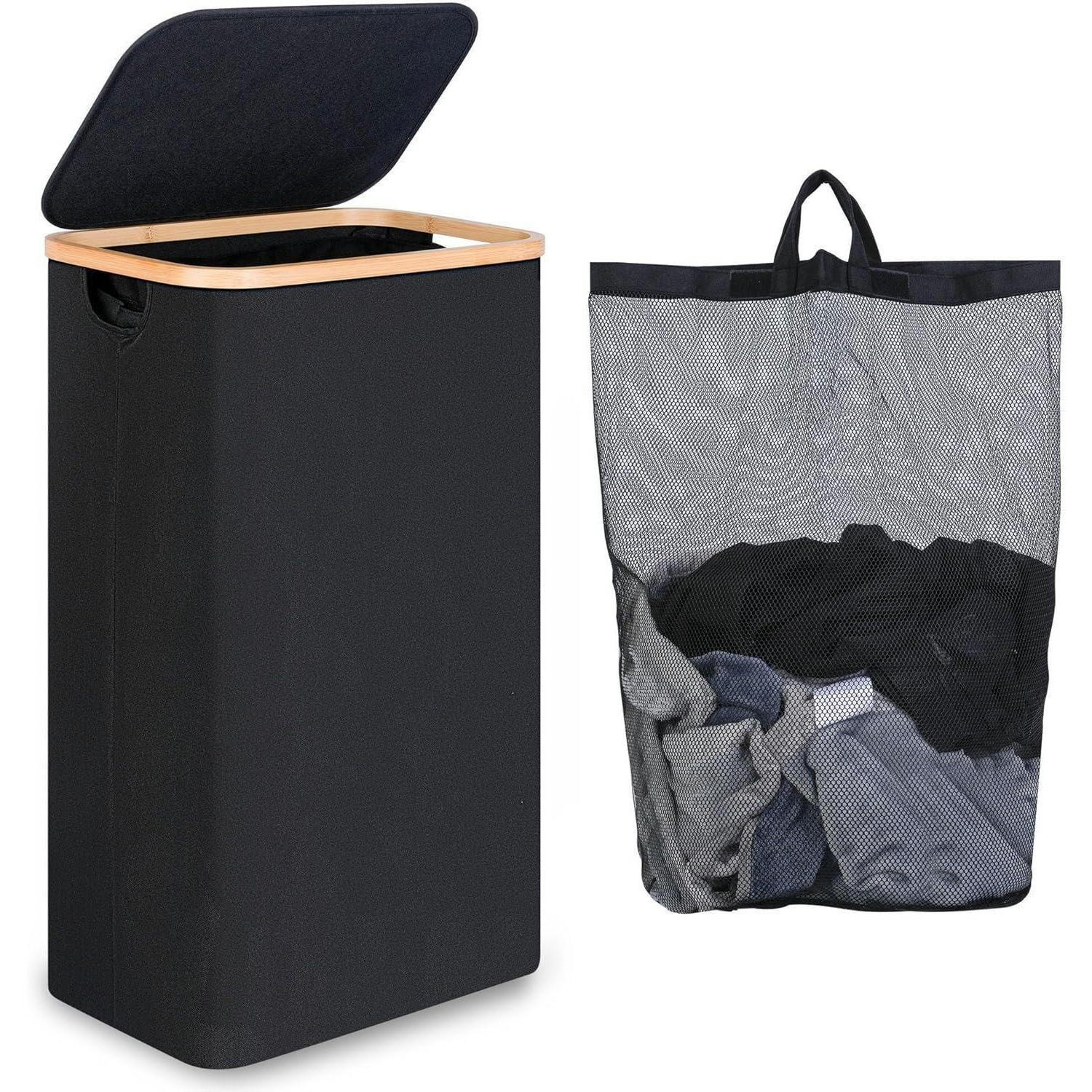 WÄSCHEKORB mit Deckel 75L Schwarz - Schwarz, Textil (27.5/66/41cm)