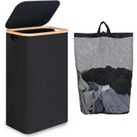 WÄSCHEKORB mit Deckel 75L Schwarz - Schwarz, Textil (27.5/66/41cm)