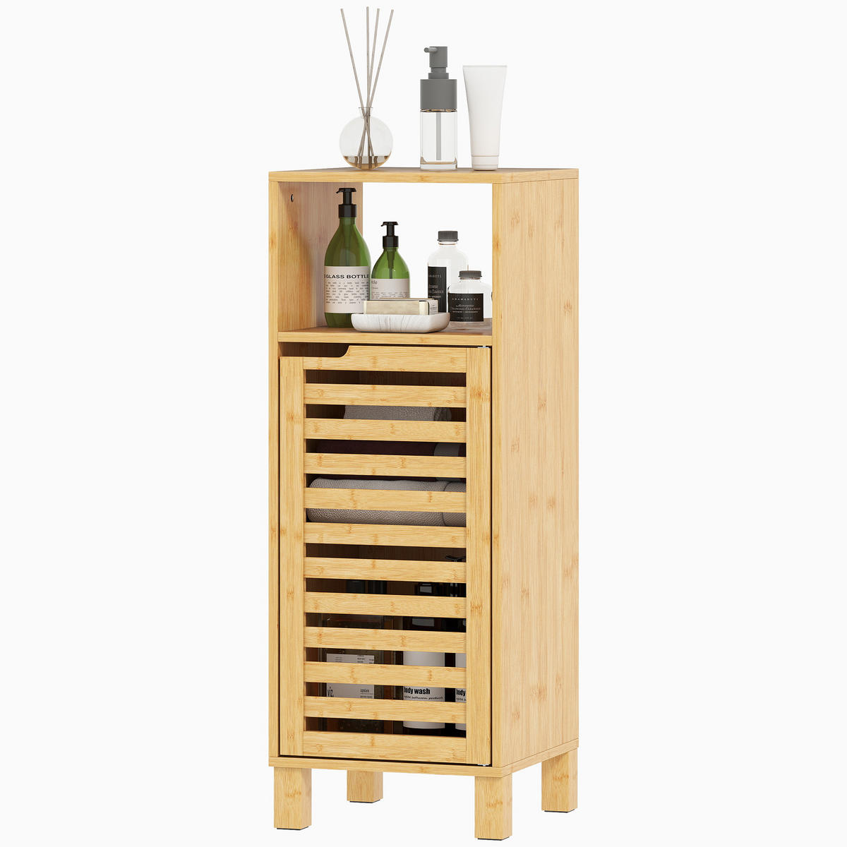 BADEZIMMERSCHRANK DE-10492 Hellbraun - Naturfarben, Naturmaterialien (30/80/30cm) - ComfortXL