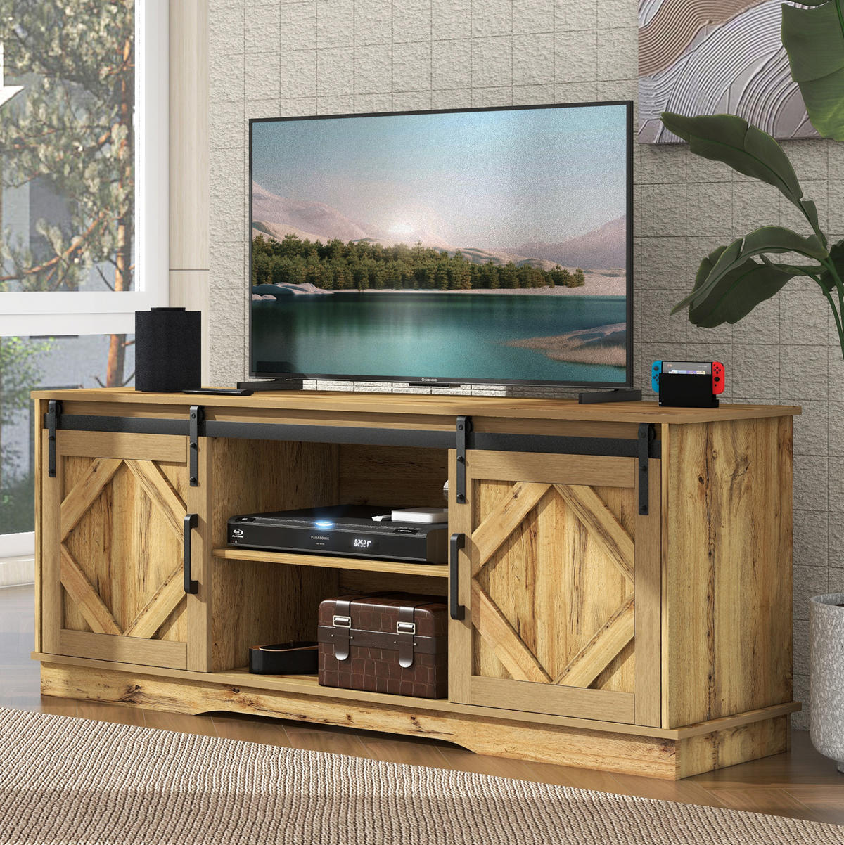 TV-SCHRANK 150/40/60 cm rustikales Braun mit 2 Schiebetüren und höhenverstellbaren Regalen - Braun, Holzwerkstoff (150/60/40cm) - OKWISH