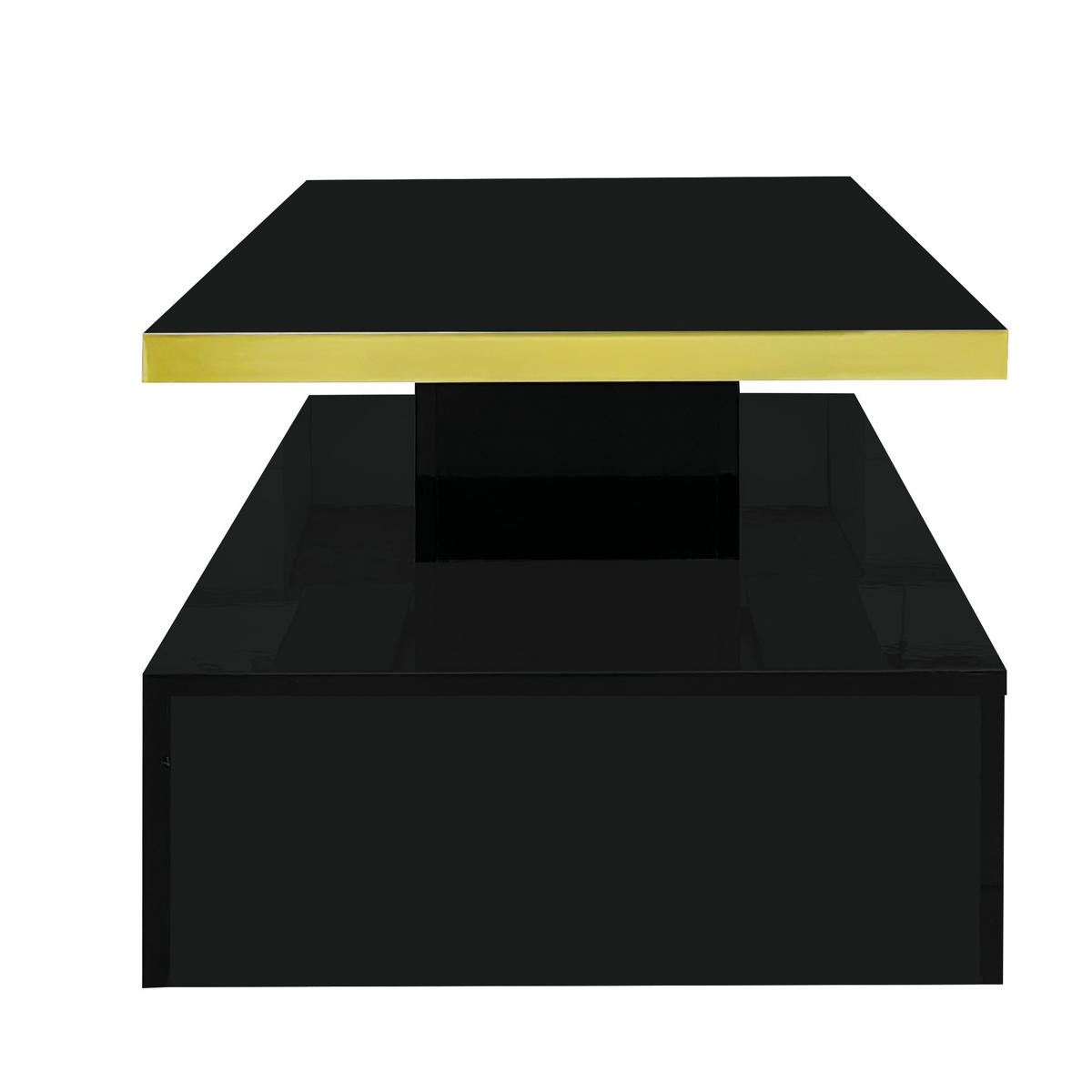 COUCHTISCH 100/50/38,5 cm schwarz Hochglanz mit 2 Ablageebenen und Schublade mit LED-Beleuchtung - Schwarz, Holzwerkstoff (100/50/39cm) - OKWISH