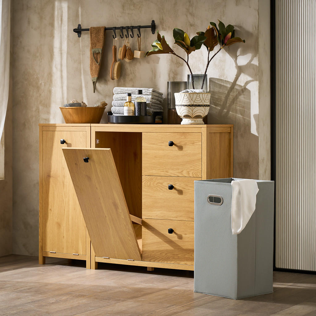 Thumbnail - SoBuy Wäscheschrank, Natur, Holzwerkstoff, 80x90x35 cm, Badezimmer, Badezimmerschränke, Midischränke
