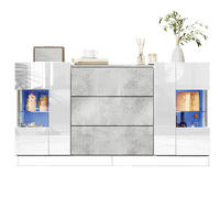 SIDEBOARD 140x35x75 cm Weiß mit grauer Marmoroptik, LED-Beleuchtung, 2 Türen und 3 Schubladen - Weiß, Holzwerkstoff (140/75/35cm) - IVMEU