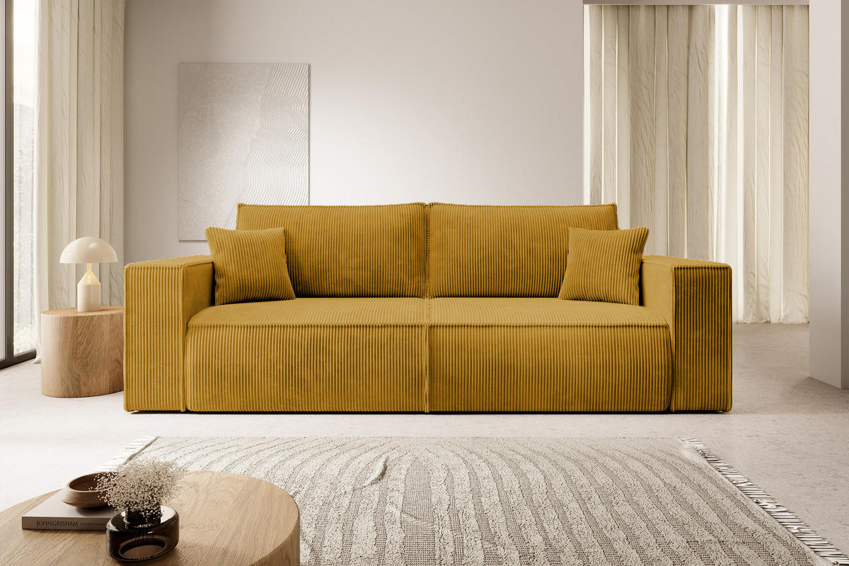 SCHLAFSOFA Farese Senfgelbes Cordbezug - Schwarz/Kupferfarben, Kunststoff/Textil (257/85/102cm) - Selsey