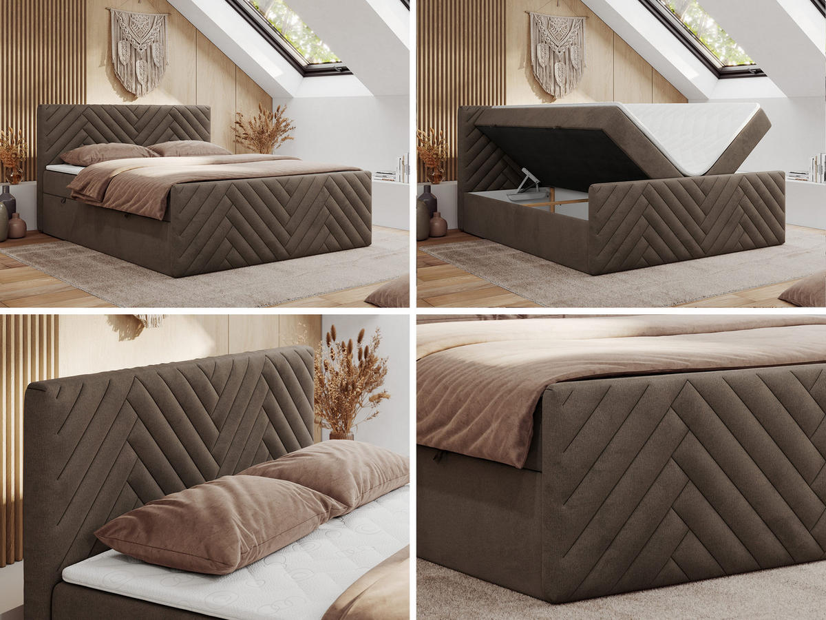 BOXBETT PARIS DUO 180/200 - Braun Velvet - H4 - Braun, Holz/Textil (180/200cm) - MKS