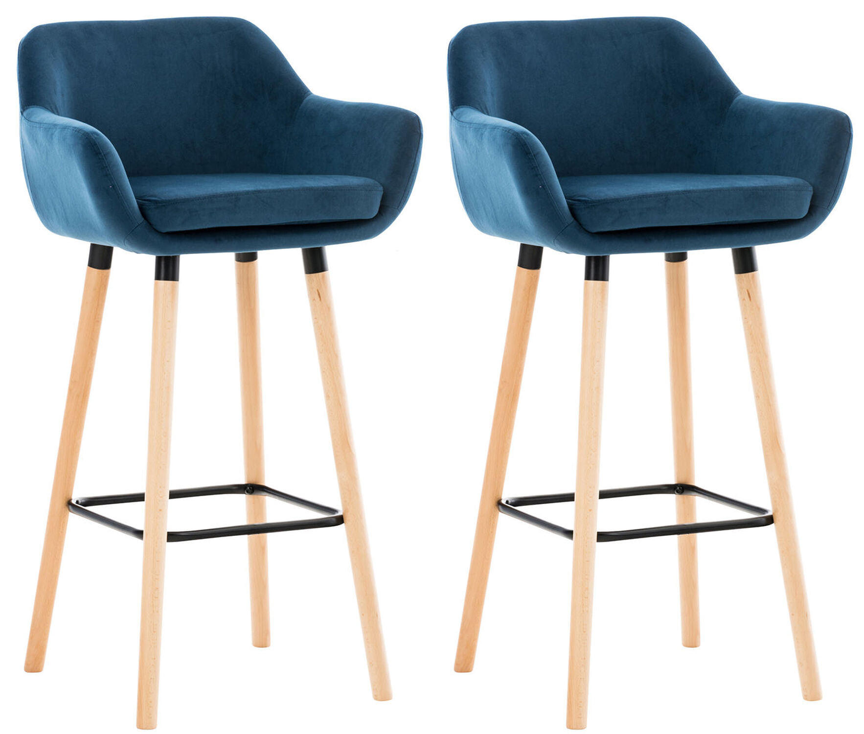 BARHOCKER Grande, 2er Set, Gestell Holz, Samt Blau - Blau/Braun, Holz/Textil (55/99/46cm) - TPFLiving