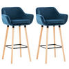 BARHOCKER Grande, 2er Set, Gestell Holz, Samt Blau - Blau/Braun, Holz/Textil (55/99/46cm) - TPFLiving