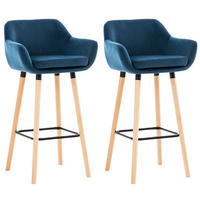 BARHOCKER Grande, 2er Set, Gestell Holz, Samt Blau - Blau/Braun, Holz/Textil (55/99/46cm) - TPFLiving