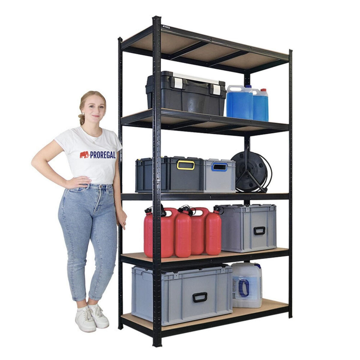 SCHWERLASTREGAL Giant Ragnar für Gesamtlast 875kg 200x120x50 5 MDF-Platten-Ebenen Schwarz - Schwarz, Metall (120/200/50cm) - PROREGAL