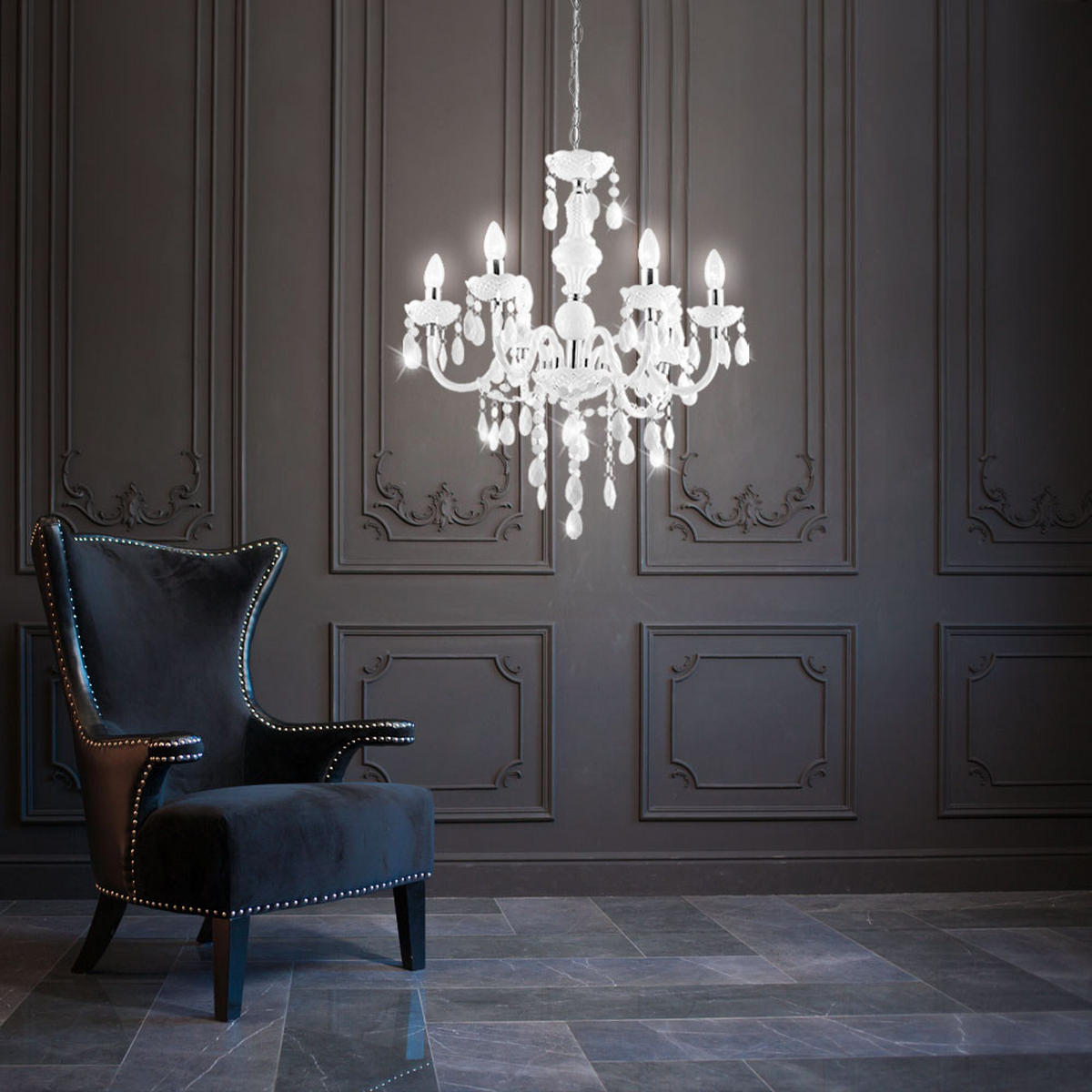 KRONLEUCHTER Grau Metall - Weiß, Metall (67/67/166cm) - Globo Lighting