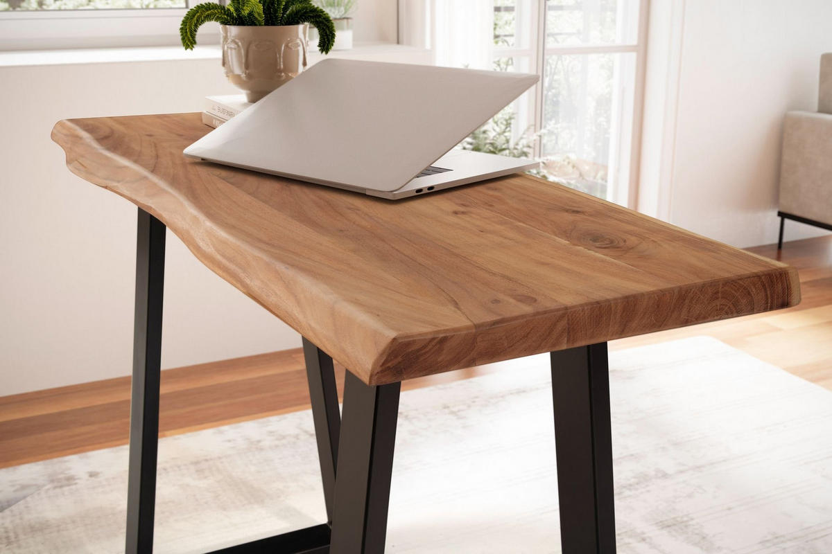 SCHREIBTISCH – Massivholz Akazie, 118x41 cm, Live-Edge Design, schmal - Schwarz/Braun, Holz/Metall (41/118/76cm) - KADIMA DESIGN