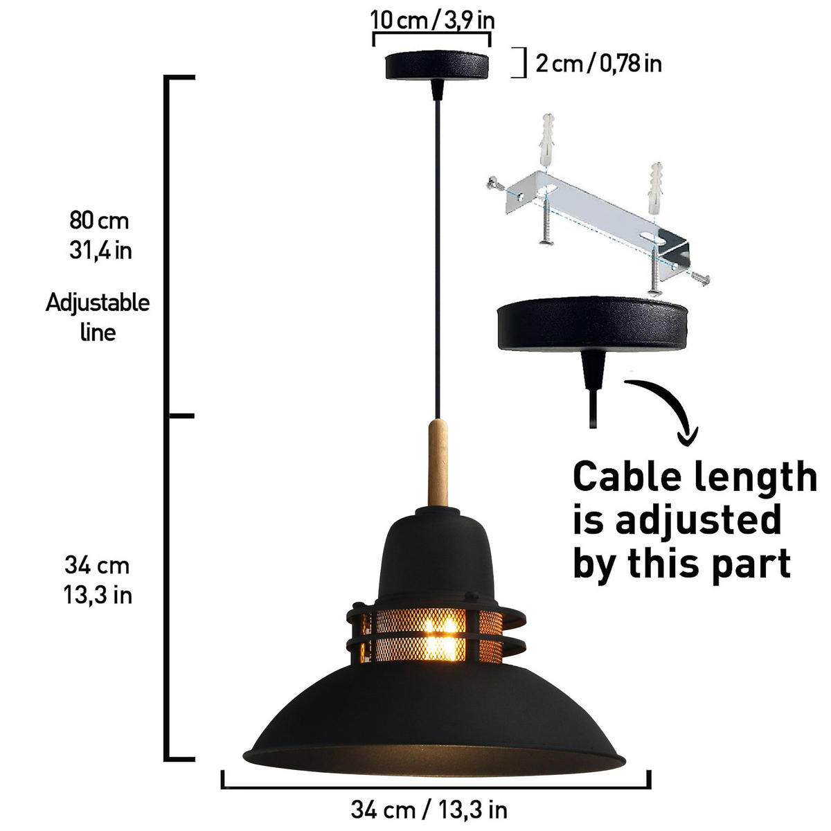 PENDELLEUCHTE Torch - Schwarz, Metall (28/34/28cm) - Bamyum