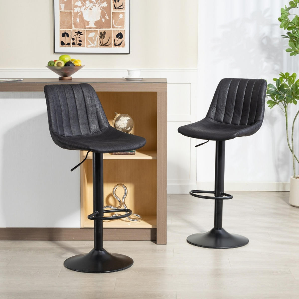 BARHOCKER DE-36070 2er Set mit Mikrofaserbezug Schwarz - Schwarz, Metall (43/110/46.5cm) - ComfortXL