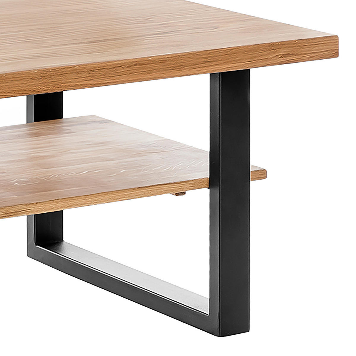 COUCHTISCH - Eiche massiv / Metall - Eiche / Schwarz - Schwarz/Braun, Holz/Holzwerkstoff (65/115/46cm) - home24