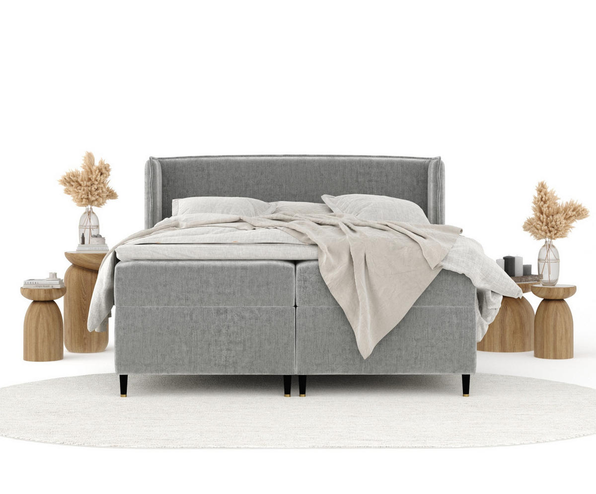 BOXSPRINGBETT Segni Hellgrau 200/200 cm mit Matratze und Topper - Schwarz/Grau, Holz/Holzwerkstoff (200/200cm) - Maison de Reve