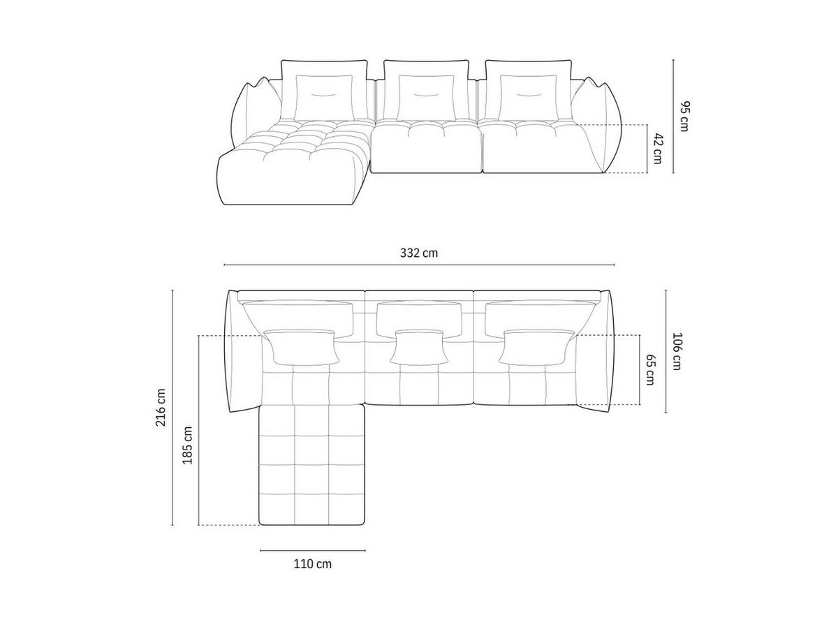 SOFA modular Bloom aus strukturiertem Stoff dunkelbeige 2 Sitzplätze - Mokka, Textil (216/332cm) - Micadoni