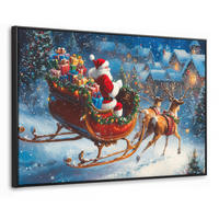 LEINWAND Bilder mit Rahmen - Weihnachtsmann - Rentier - Weihnachten - Schnee - 150x100 - Cognac, Textil (150/100cm) - MuchoWow