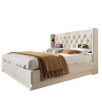 POLSTERBETT 180/200 cm Beige mit Stauraum, LED-Beleuchtung und USB - Beige, Textil (180/200cm) - Flora Grace
