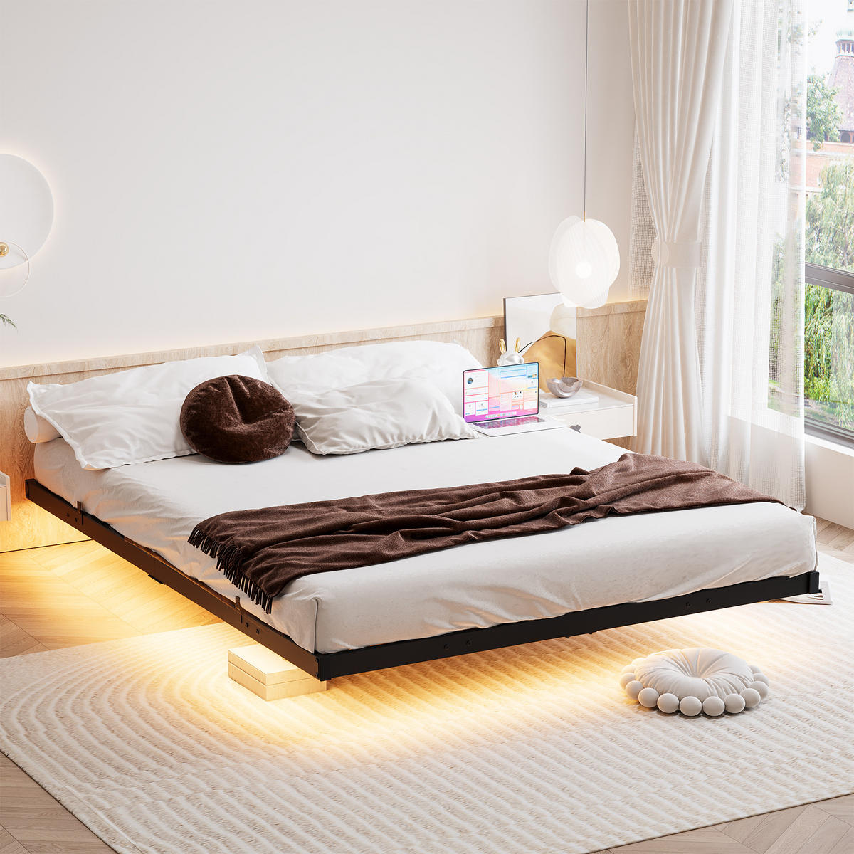 METALLBETT 140/190 cm DE-35510 mit LED und Ladestation Schwarz - Schwarz, Metall (140/190cm) - ComfortXL