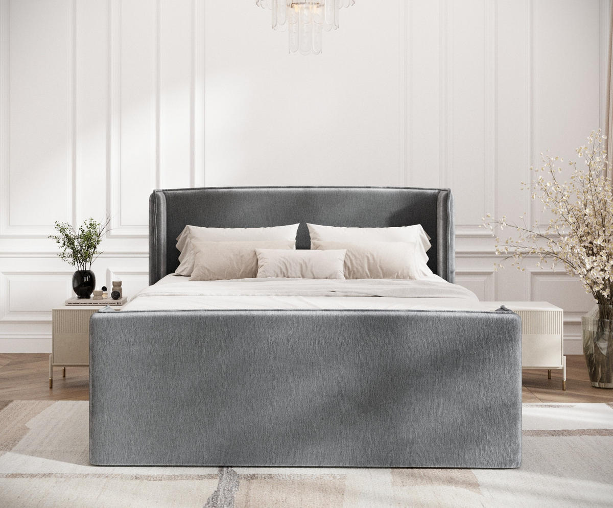 BOXSPRINGBETT Freeland Grau 160/200 cm mit Matratze und Topper - Schwarz/Grau, Holz/Holzwerkstoff (160/200cm) - Maison de Reve