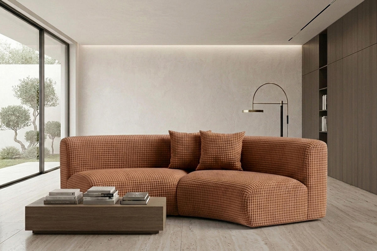 SOFA Round, Chenille-Stoff Cremona, Hellbraun, GRETA - Hellbraun, Holz (294/70/89cm) - Kaiser Möbel