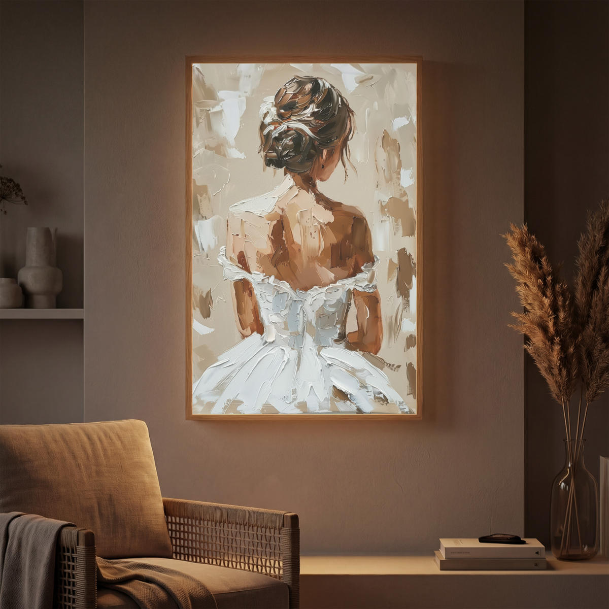 NÁSTĚNNÁ LAMPA S AKUMULÁTOREM Žena - malba - abstraktní - béžová - moderní 70x100 cm - světle hnědá, kompozitní dřevo (70/100/8cm) - OnlyWow