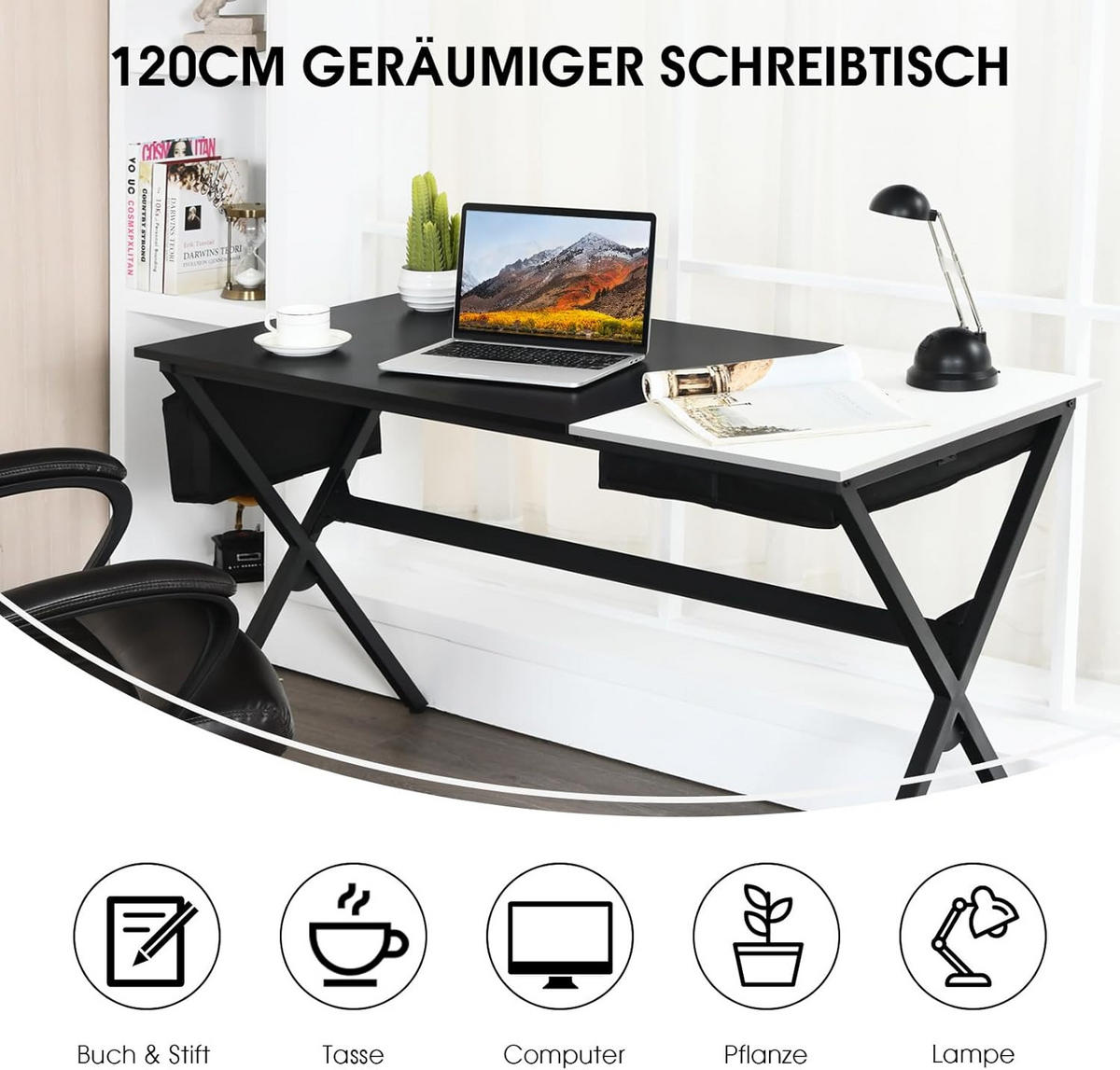 SKRIVBORD 74 cm Svart - Svart, Trä (60/120/74cm) - COSTWAY
