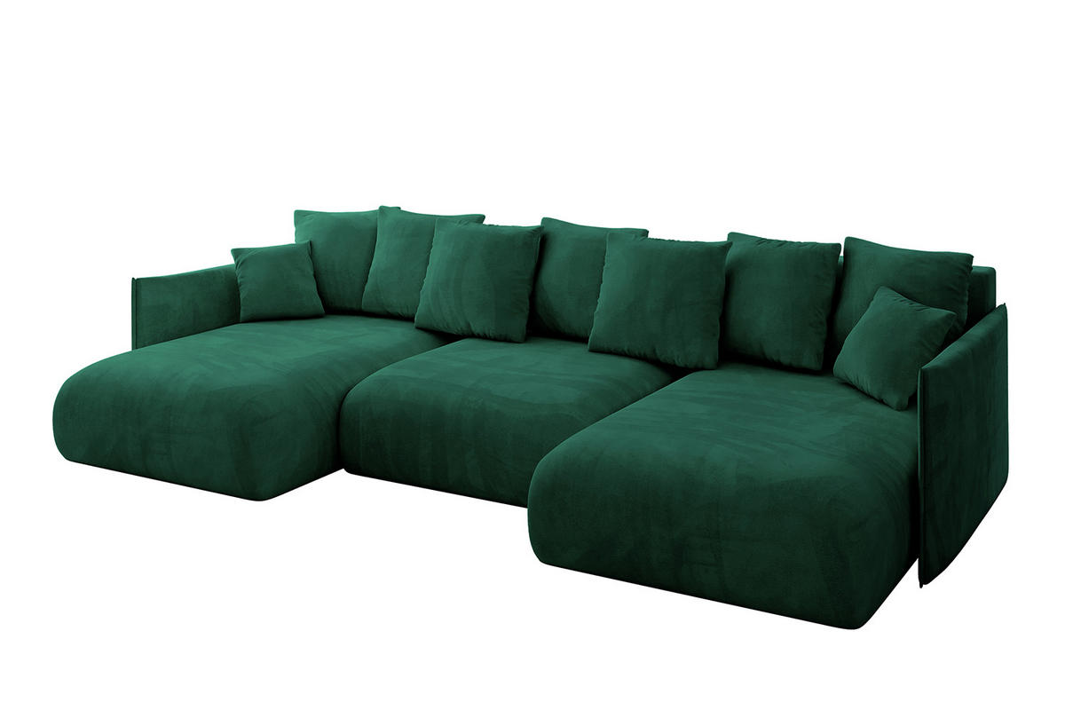 WOHNLANDSCHAFT mit Schlaffunktion und Bettkasten ONESK-U 317x177x72 Dunkelgrün Velours - Dunkelgrün, Holzwerkstoff/Kunststoff (317/72/177cm) - ALTDECOR