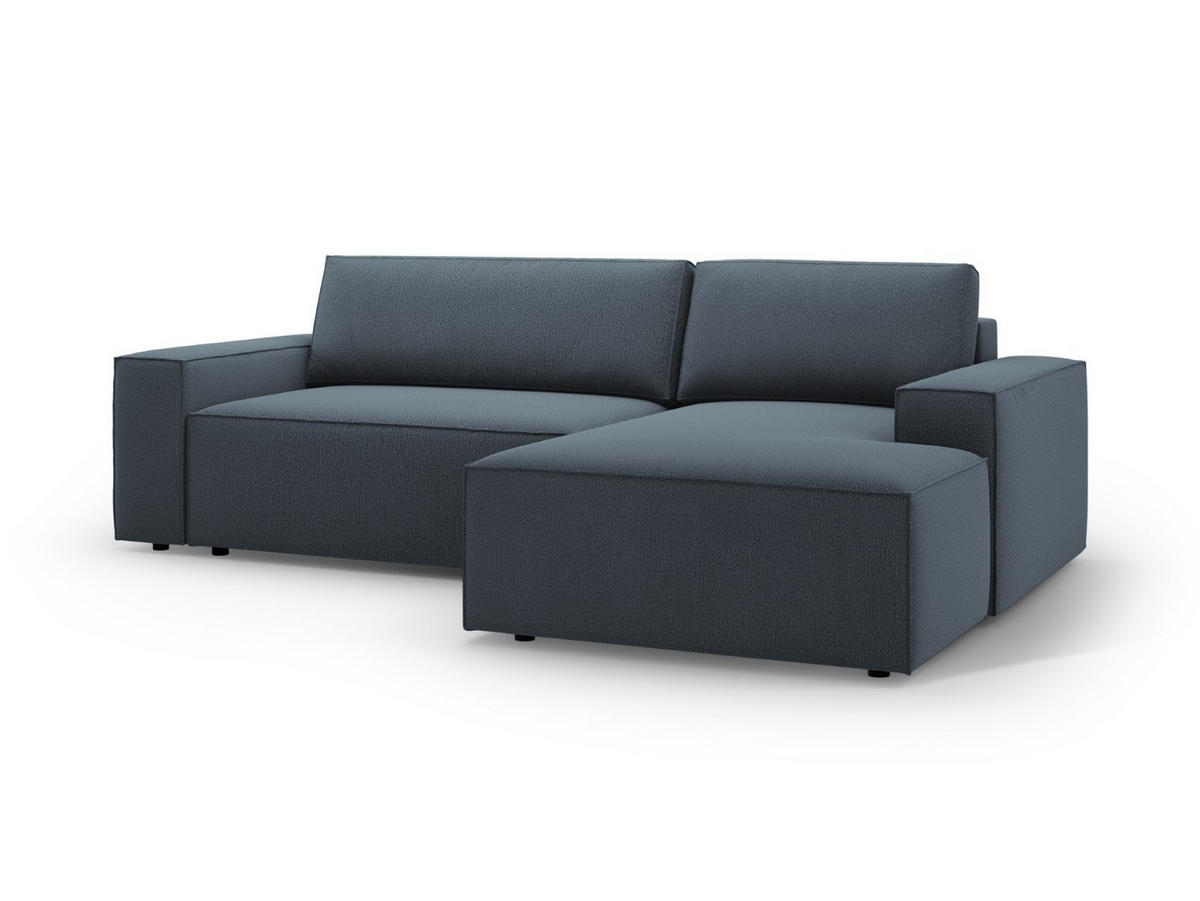 AUSKLAPPBARES-ECKSOFA rechts mit Container Jodie aus strukturiertem Stoff blau 3 Sitzplätze - Blau, Textil (246/151cm) - Micadoni