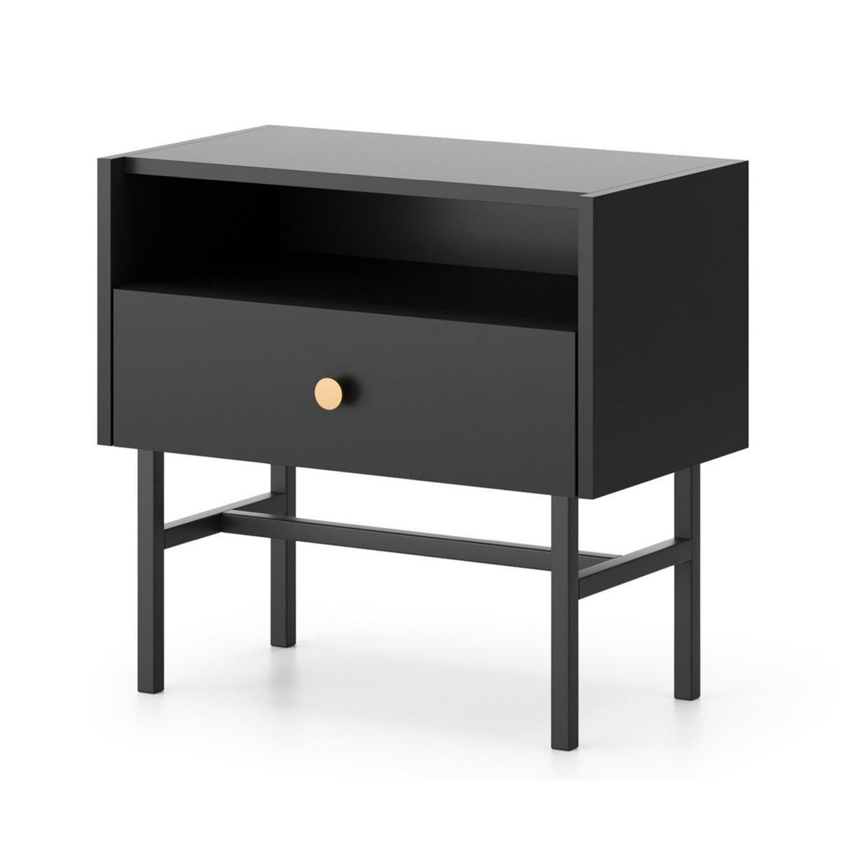 NACHTTISCH Divenos Schwarz 54 cm - Goldfarben/Schwarz, Holzwerkstoff/Metall (54.8/52/39cm) - Selsey