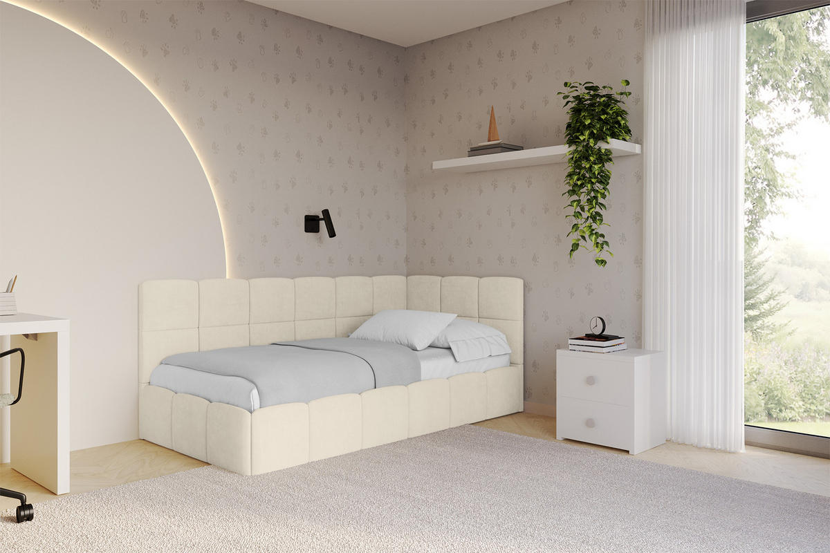 EINZELBETT Jugendbett mit Bettkasten Links, mit Matratze - LIVY 100x200 Beige - Cappuccino, Holzwerkstoff/Textil (100/200cm) - ALTDECOR