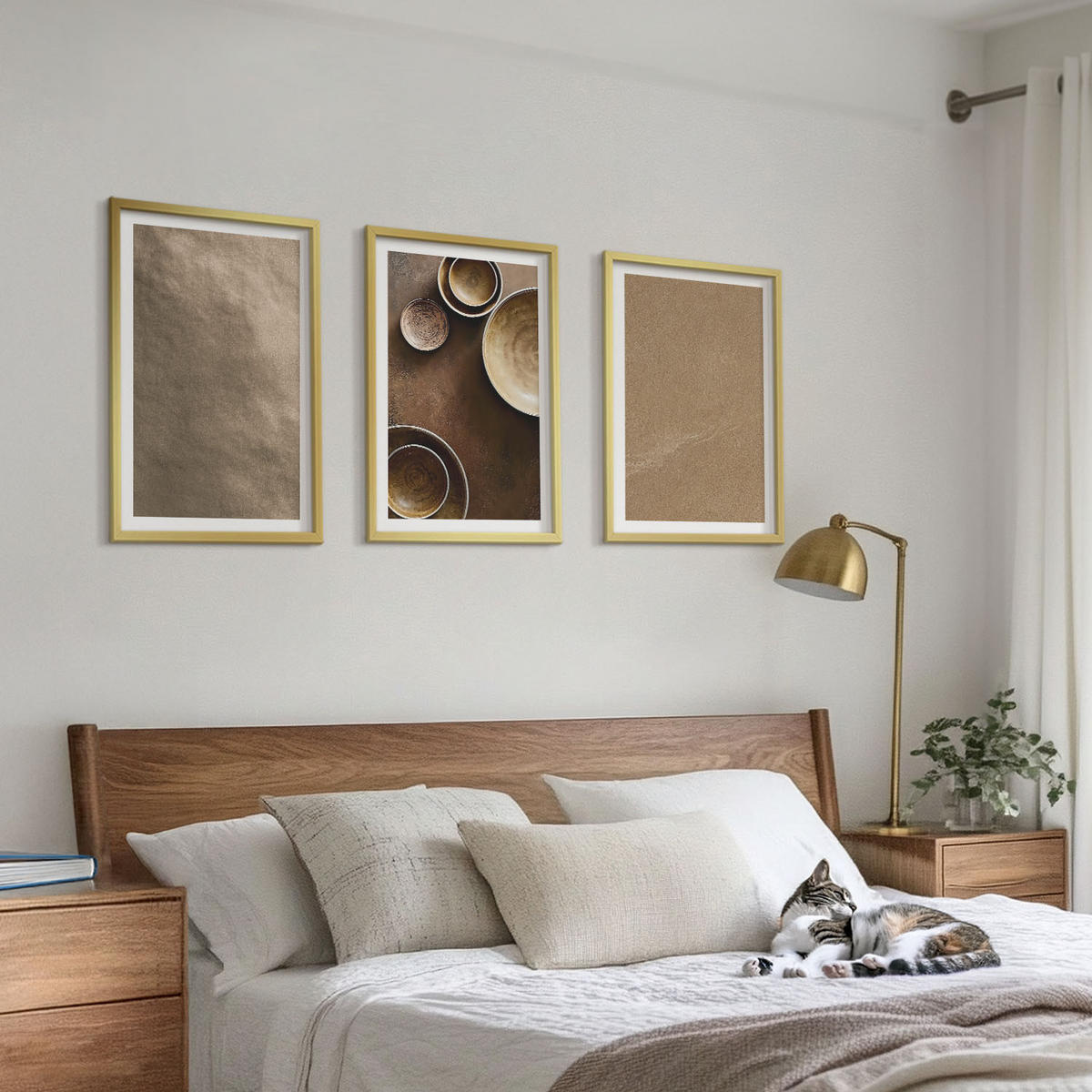 WANDBILDER 3er Set - 40x60 cm Goldrahmen - Minimalistische Steinstrukturen - Goldfarben, Kunststoff (40/60cm) - ArtPrintCave