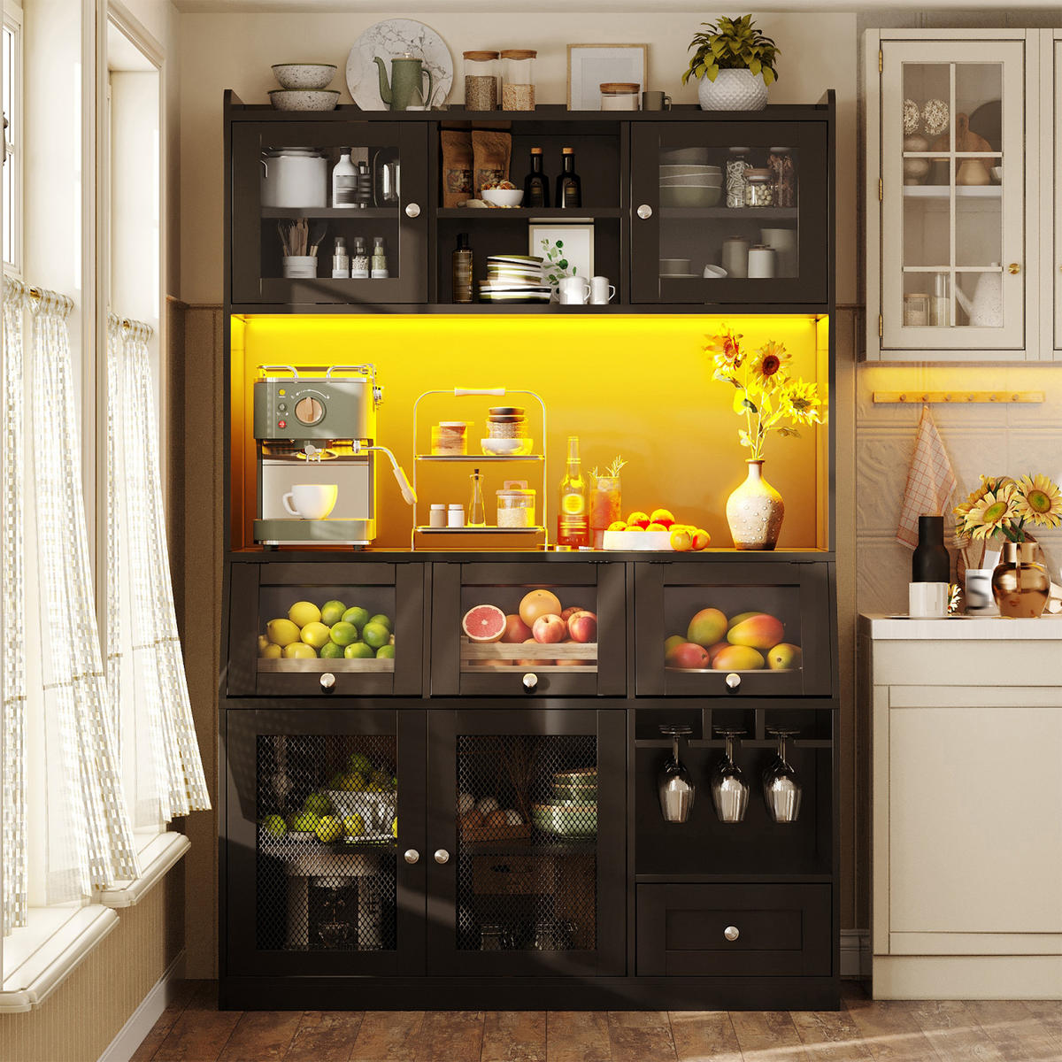 BUFFETSCHRANK Schwarz 120/40/181.7 cm - Schwarz, Holz (120/181.7/40cm) - PANGIVO