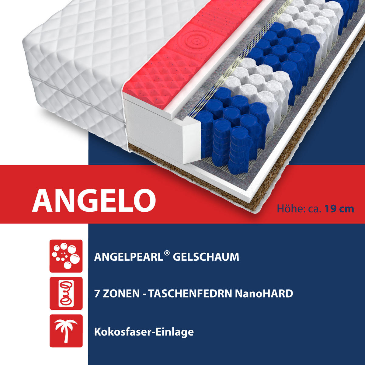 TASCHENFEDERKERNMATRATZE Angelo - Weiß, Textil (140/200cm) - FDM