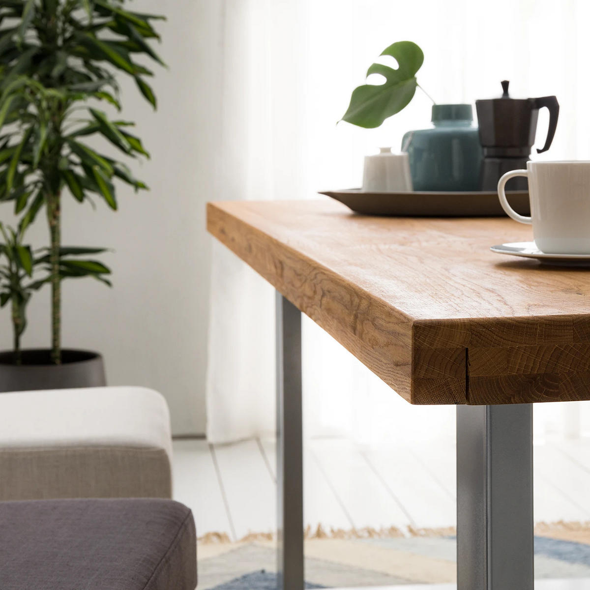 ESSTISCH - Eiche massiv - Braun, Holz/Metall (100/160/75cm) - home24